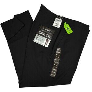 Haggar Mens 42X30 Pant Black Chino Dress Slack Premium Flex Straight Fit HD70000